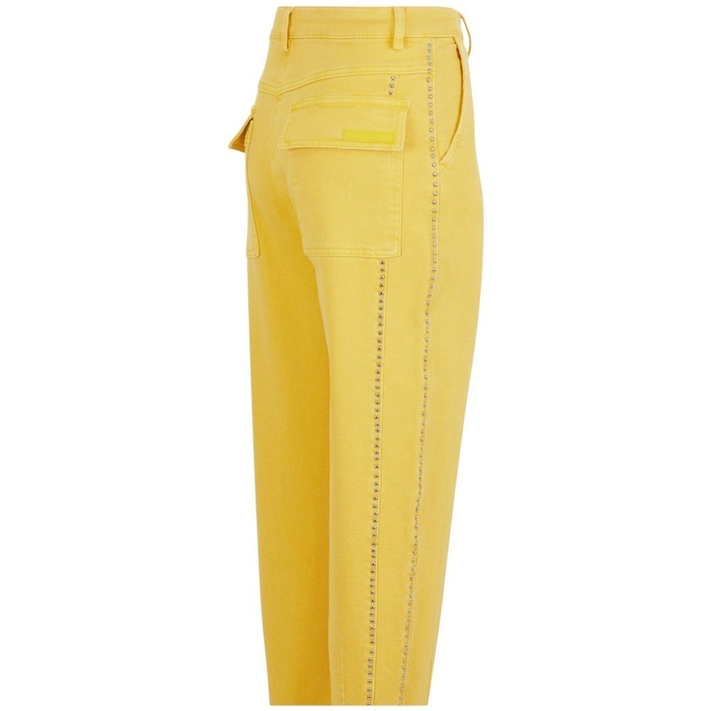 NWT Nocturne High Waisted Cropped Yellow Denim with Silver Embellishment - Picture 3 of 6